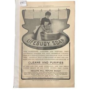 Vintage 1902 Lifebuoy Soap Cleans and Purifies Ad Advertisement
